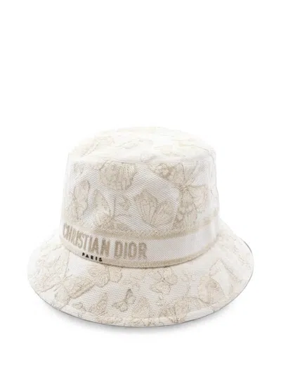 Pre-owned Dior 2010s D-bobby Butterfly Bucket Hat In White
