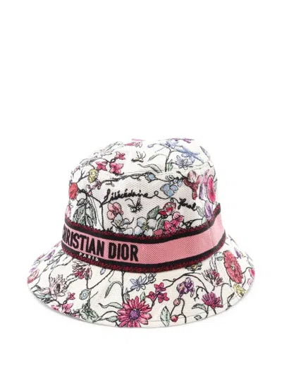 Pre-owned Dior 2010s D-bobby Florilegio Bucket Hat In White