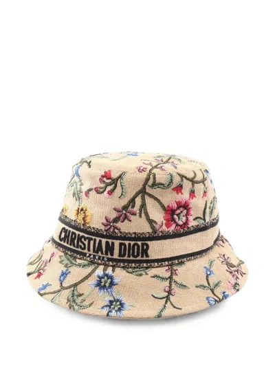 Pre-owned Dior 2010s D-bobby Petites Fleurs Bucket Hat In Neutrals