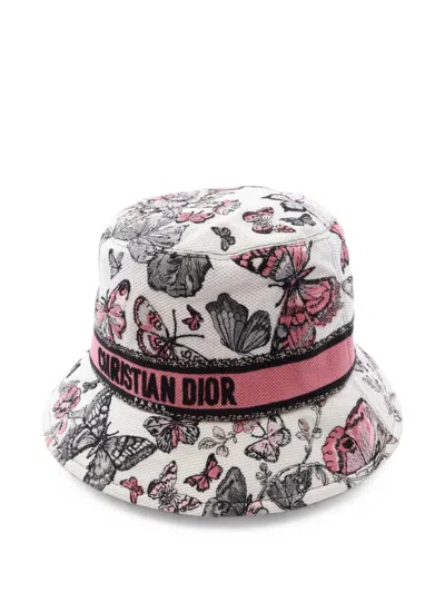 Pre-owned Dior 2010s D-bobby Toile De Jouy Mexico Bucket Hat In White