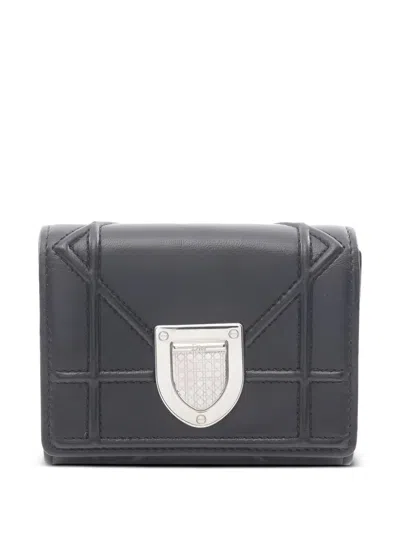 Pre-owned Dior 2010s Ama Leather Bi-fold Wallet In Black