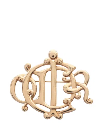 Pre-owned Dior 2010s Emblem Logo Brooch In Gold