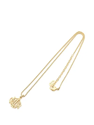 Pre-owned Dior 2010s Emblem Logo Necklace In Gold