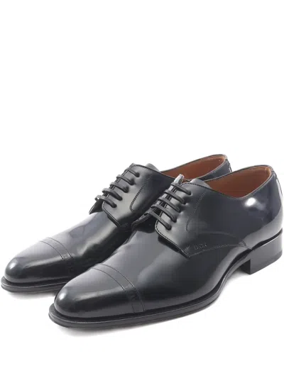 Pre-owned Dior 2010s Embossed-logo Leather Loafers In Black