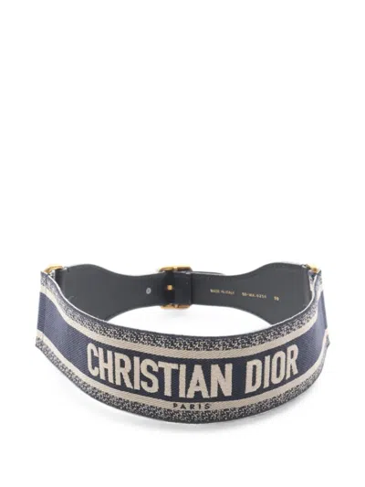 Pre-owned Dior 2010s Embroidered Canvas Belt In Blue