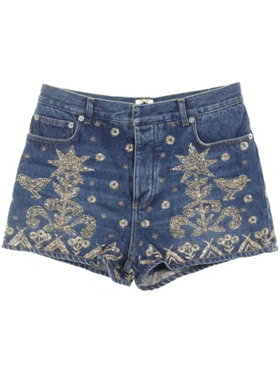 Pre-owned Dior 2010s Embroidery Denim Shorts In Blue