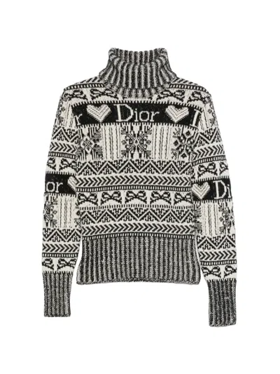 Pre-owned Dior 2010s Fair Isle Roll-neck Sweater In White
