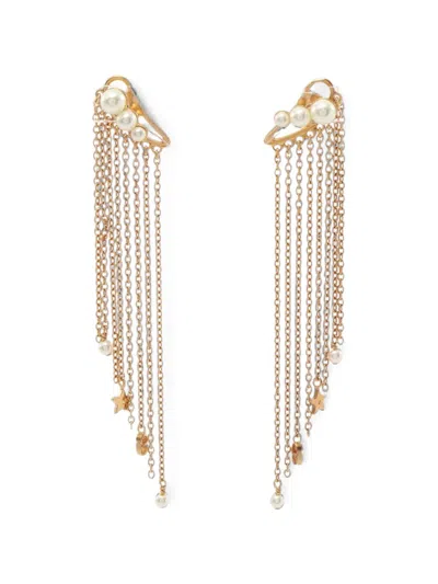 Pre-owned Dior 2010s Faux-pearl Chain Earrings In Gold
