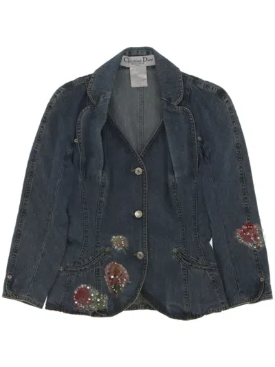 Pre-owned Dior 2010s Floral-appliqué Denim Jacket In Blue