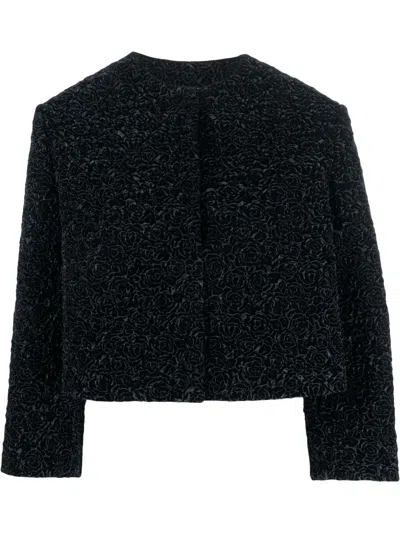 Pre-owned Dior 2010s  Floral-embossed Cropped Jacket In Black