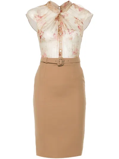 Pre-owned Dior 2010s Floral-print Semi-sheer Dress In Neutrals