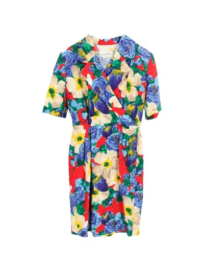 Pre-owned Dior 2010s Floral-print Wrap Midi Dress In Red