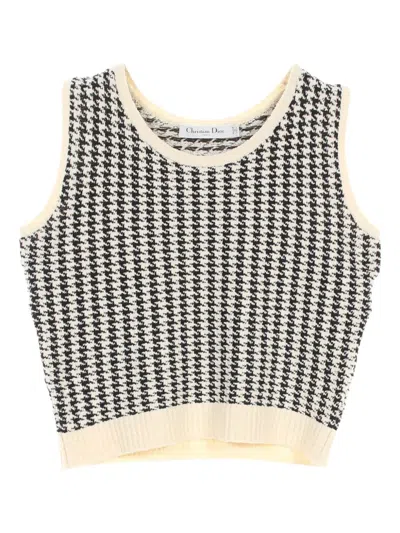 Pre-owned Dior 2010s Houndstooth Cardigan And Vest Set In White