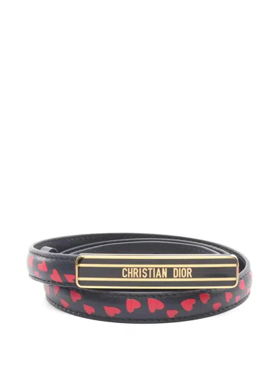 Pre-owned Dior 2010s I Love Paris Heart-pattern Leather Belt In Black