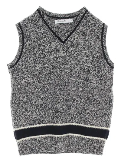 Pre-owned Dior 2010s Intarsia Knit-logo Vest In Gray