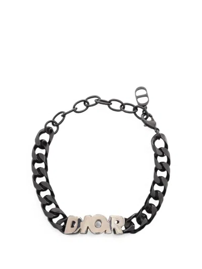 Pre-owned Dior 2010s Italic Curb-chain Bracelet In Silver