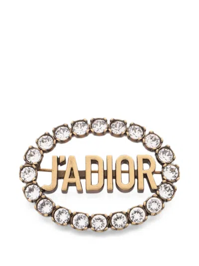Pre-owned Dior 2010s J'a Rhinestone Brooch In Gold