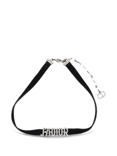 Pre-owned Dior 2010s J'a Rhinestone Choker Necklace In Black