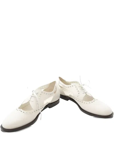 Pre-owned Dior 2010s Lace-up Cut-out Flat Shoes In White