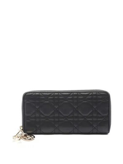 Pre-owned Dior 2010s Lady  Canage Zipper Wallet In Black