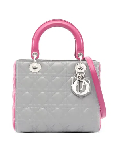 Pre-owned Dior 2010s Lady  Two-way Canage Leather Tote Bag In Gray
