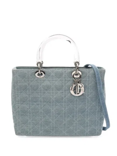 Dior 2010s Large Lady  Cannage Handbag In Blue