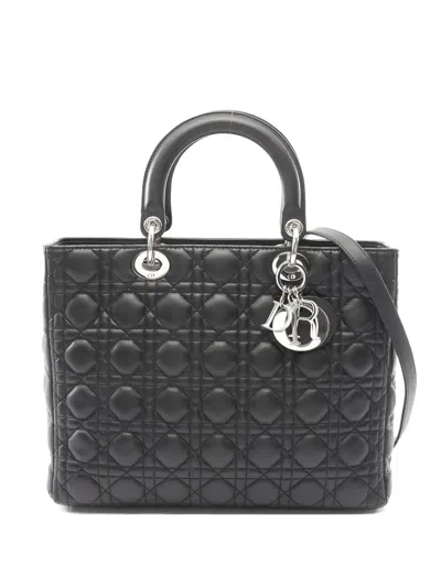 Pre-owned Dior 2010s Large Lady  Leather Two-way Handbag In Black