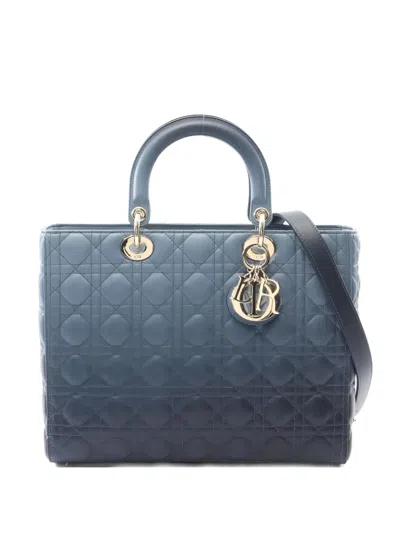 Pre-owned Dior 2010s Large Lady  Two-way Handbag In Blue
