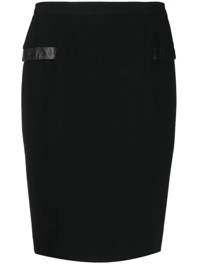 Pre-owned Dior 2010s  Leather Trim Pencil Skirt In Black