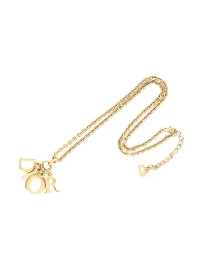 Pre-owned Dior 2010s Logo-charm Necklace In Gold