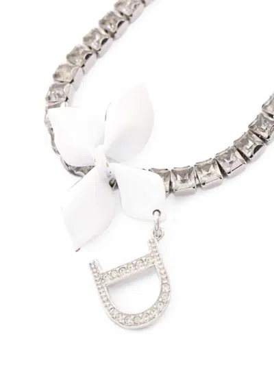 Pre-owned Dior 2010s Logo-charm Flower Choker In Silver