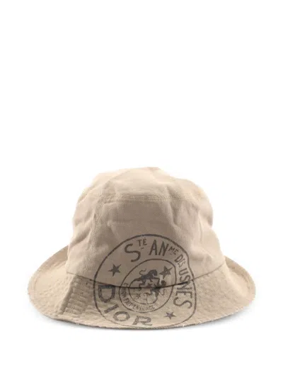 Pre-owned Dior 2010s Logo-print Bucket Hat In Neutrals