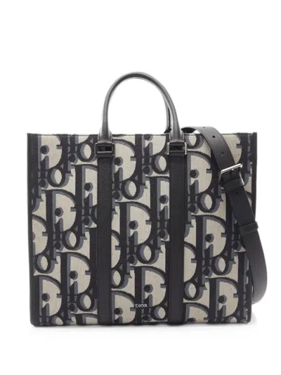 Pre-owned Dior 2010s Maxi Oblique East-west Tote Bag In Neutrals