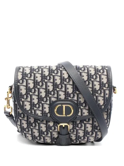 Pre-owned Dior 2010s Medium Bobby Jacquard Leather Crossbody Bag In Blue