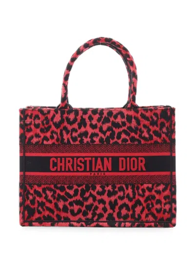 Pre-owned Dior 2010s Medium Book Leopard-print Tote Bag In Red