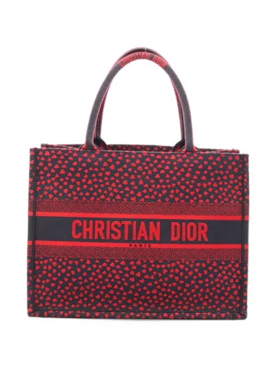 Pre-owned Dior 2010s Medium Book Tote Heart-print Tote Bag In Blue