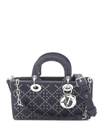 Pre-owned Dior 2010s Medium Lady D-joy Denim Studded Tote Bag In Blue