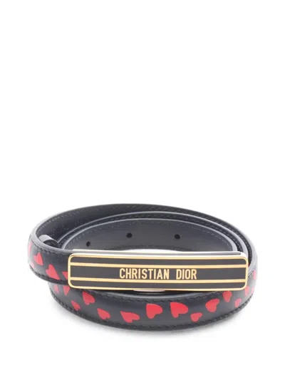 Pre-owned Dior 2010s Mini Heart-print Logo-plaque Belt In Blue