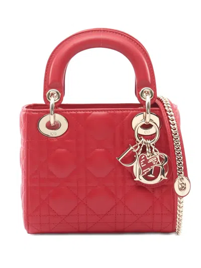 Pre-owned Dior 2010s Mini Lady  Canage Leather Tote Bag In Red