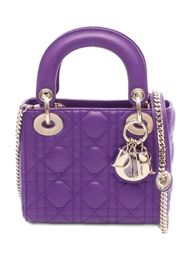 Pre-owned Dior 2010s Mini Lady  Leather Tote Bag In Purple