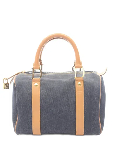 Pre-owned Dior 2010s Mini Leather-trim Boston Bag In Blue