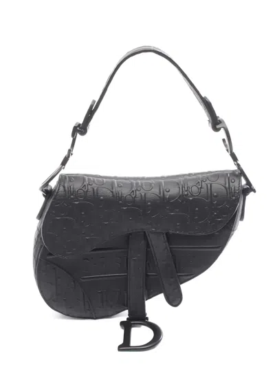 Pre-owned Dior 2010s Mini Oblique Emboss Saddle Bag In Black