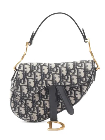 Pre-owned Dior 2010s Mini Oblique Jacquard Saddle Shoulder Bag In Neutral