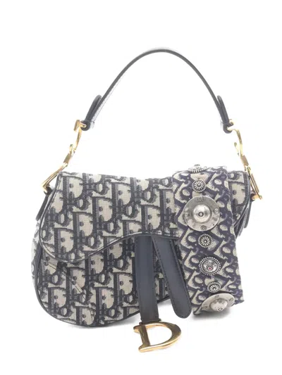 Pre-owned Dior 2010s Mini Sabble Oblique-jacquard Tote Bag In Blue