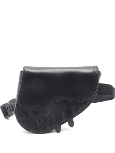 Pre-owned Dior 2010s Mini Saddle Cd Diamond Belt Bag In Black