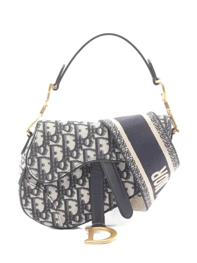Pre-owned Dior 2010s Mini Saddle Jacquard Shoulder Bag In Blue