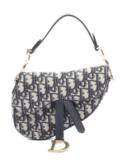 Pre-owned Dior 2010s Mini Saddle Oblique-jacquard Shoulder Bag In Gray