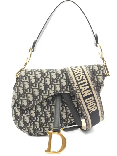 Pre-owned Dior 2010s Oblique Jacquard Saddle Shoulder Bag In Blue