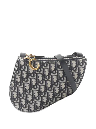 Dior 2010s Oblique Leather Saddle Bag In Blue
