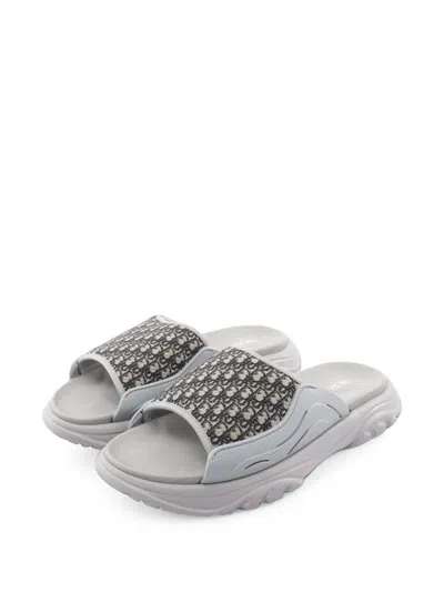Pre-owned Dior 2010s Oblique Slide Sandals In Grey